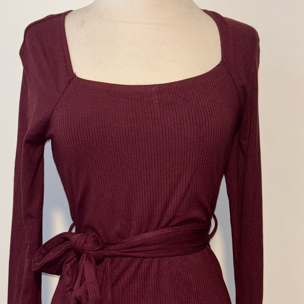 NWT Francesca’s Mi Ami Burgundy Long Sleeve Dress with Belt